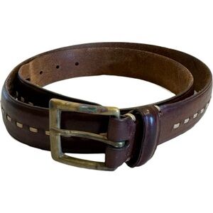 FOSSIL Genuine Leather Brown Mid Stitch Detail Design Belt Size 36 Brass Buckle
